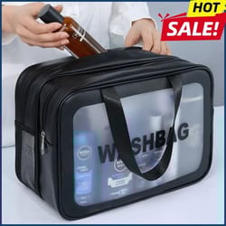 dry wet separation transparent pu makeup and travel toiletry bag
