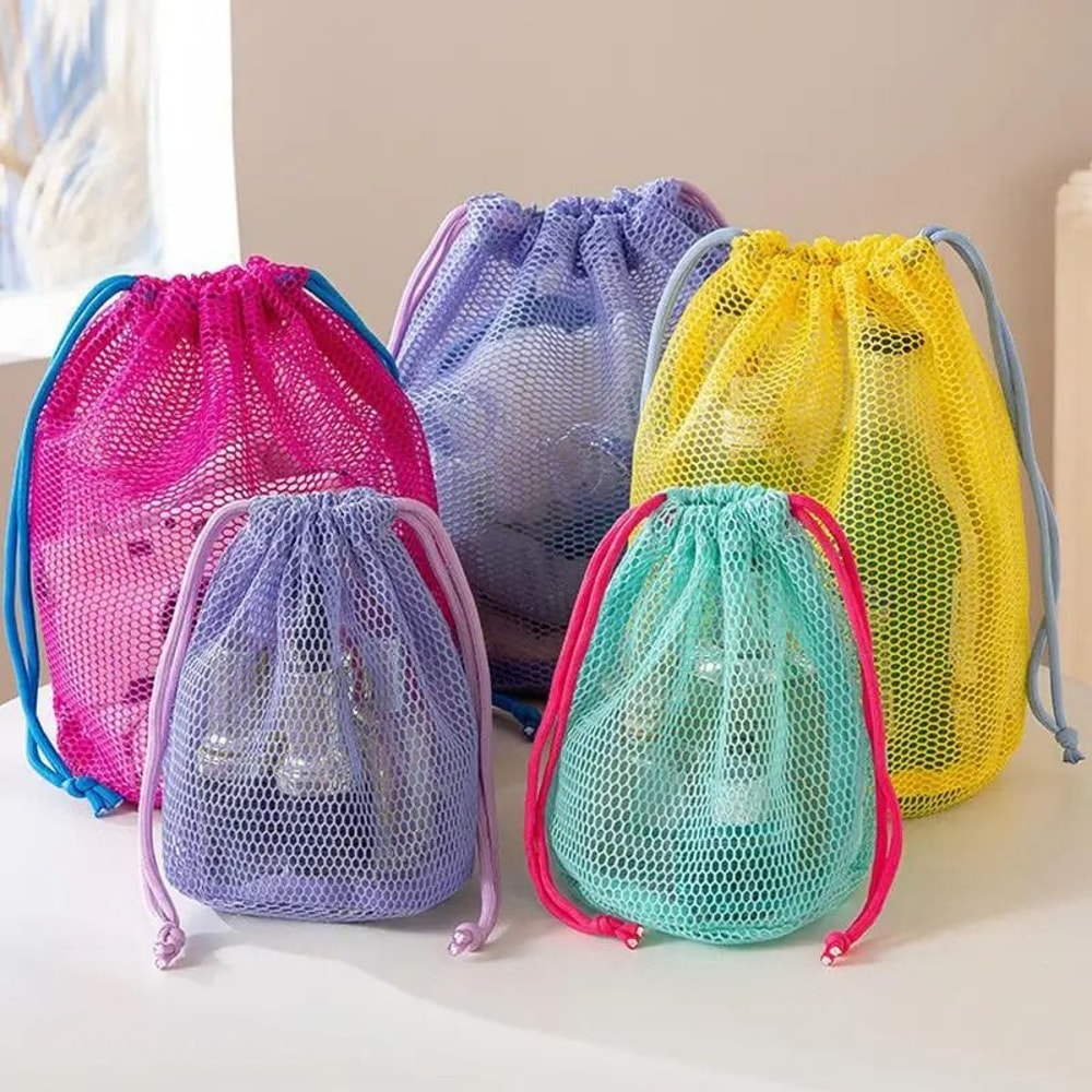 Nylon Mesh Drawstring Multi Purpose Travel Storage Pouch 0