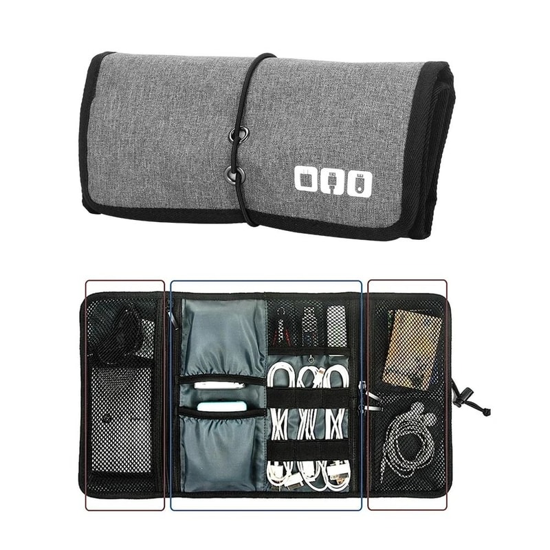 Roll Up Electronic Organizer Travel Cable And Charger Storage Case 1
