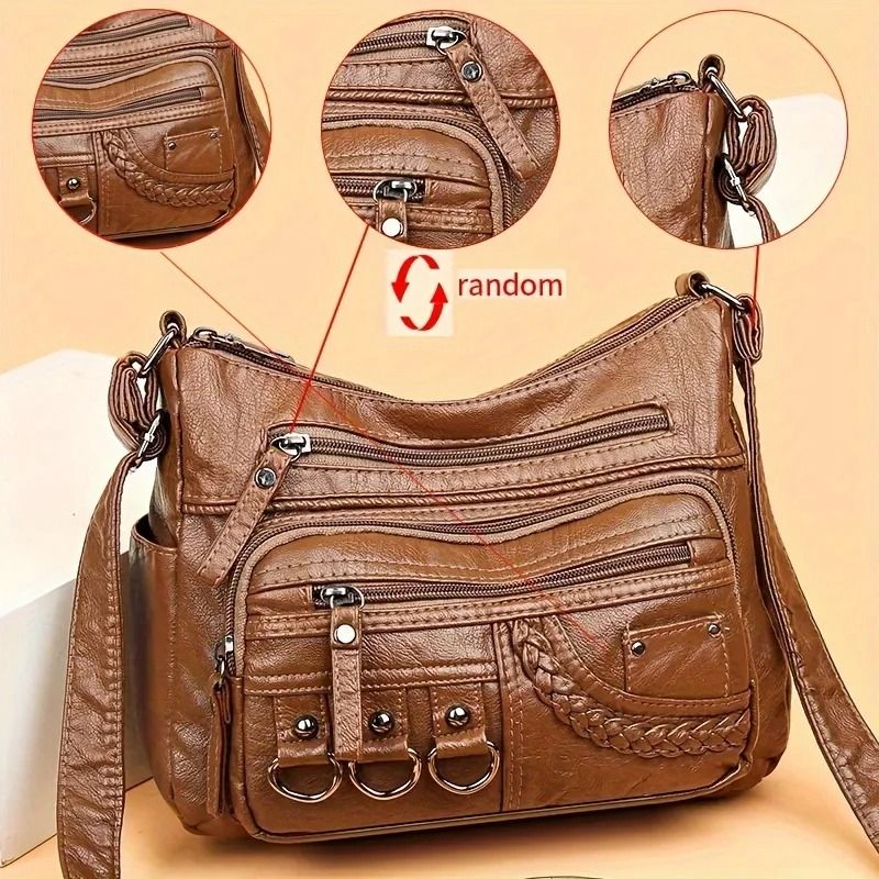 Vintage PU Crossbody Bag Retro Multi Layer Messenger Handbag 1