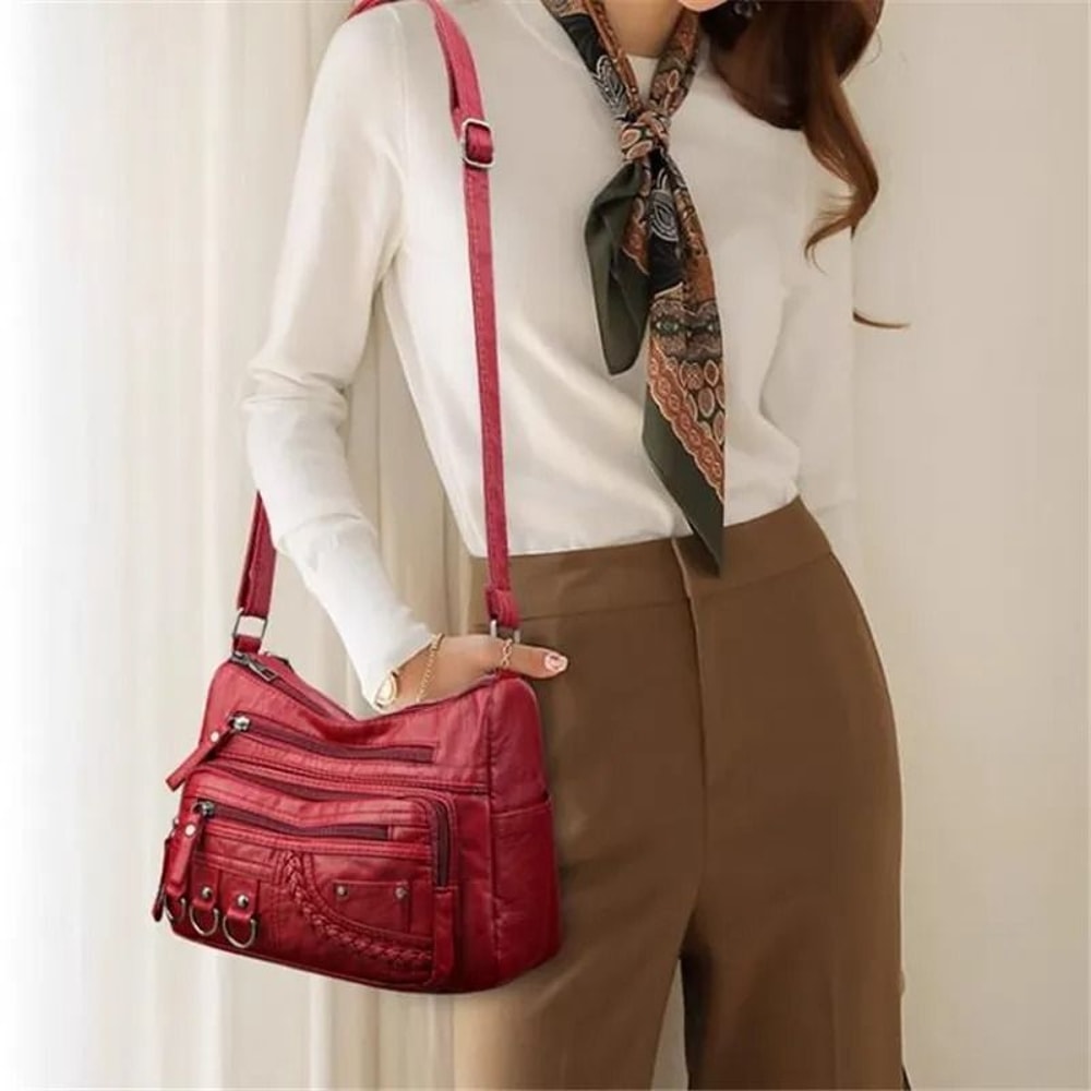 Vintage PU Crossbody Bag Retro Multi Layer Messenger Handbag 7