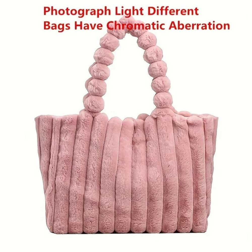 Luxurious Plush Tote Bag Striped Faux Fur Shoulder Handbag 7