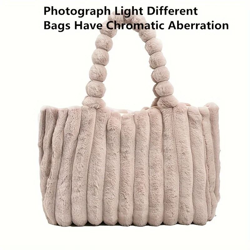 Luxurious Plush Tote Bag Striped Faux Fur Shoulder Handbag 6