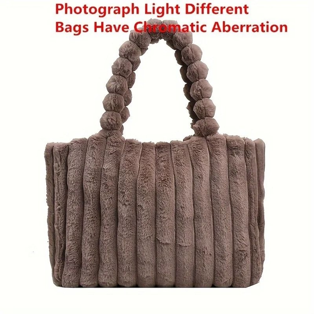 Luxurious Plush Tote Bag Striped Faux Fur Shoulder Handbag 4