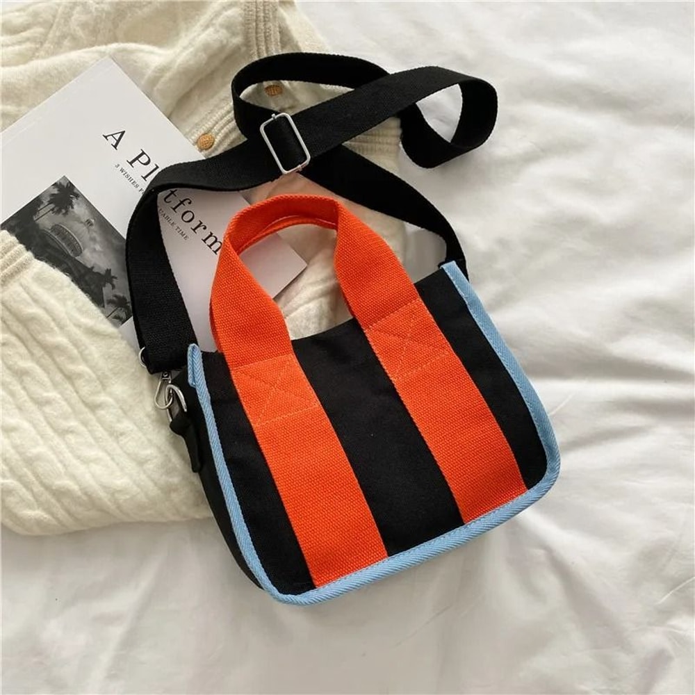 Contrast Color Canvas Tote Bag Fashion Crossbody Shoulder Handbag 7