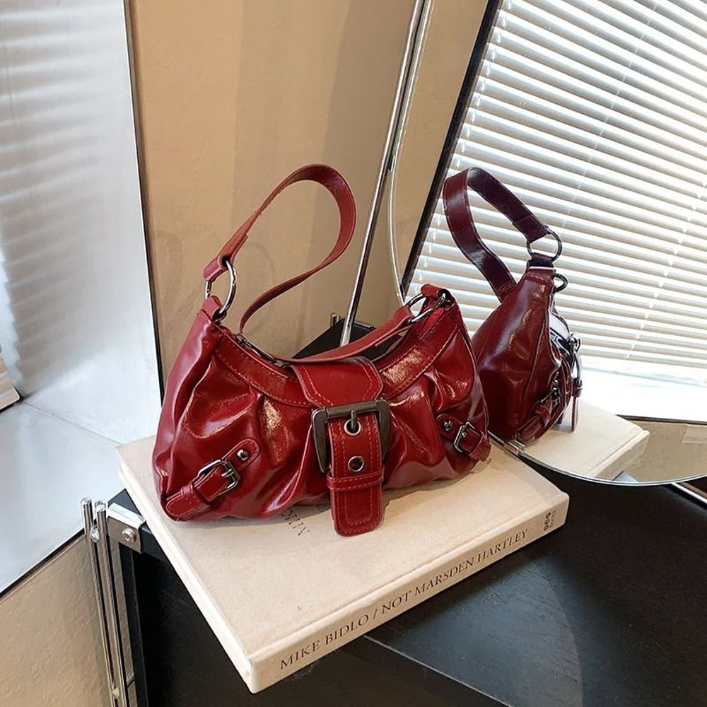 Vintage Y2K Shoulder Bag Retro Leather Armpit Handbag 4