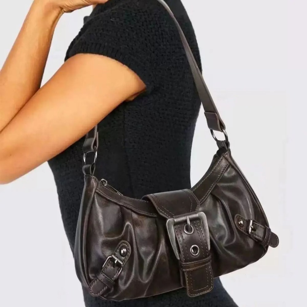 Vintage Y2K Shoulder Bag Retro Leather Armpit Handbag 0