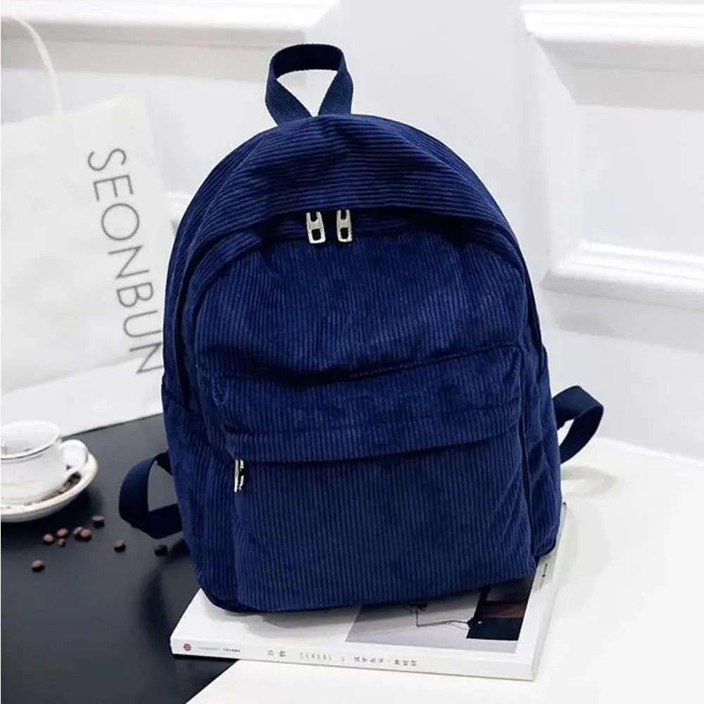 Corduroy Womens Backpack Fashion College School Travel Bag 2