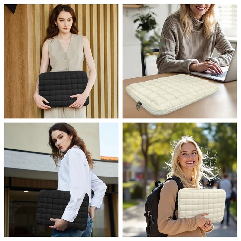 Quilted Puffy Laptop Sleeve Padded Protective Laptop Carrying Case 4