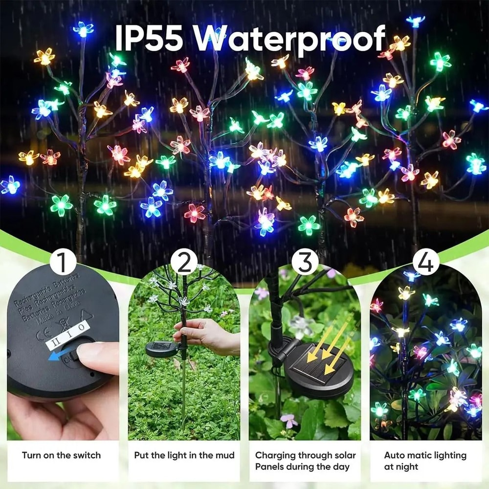 BlossomGlow Solar Cherry Blossom Garden Lights Waterproof Outdoor Pathway Decor 5