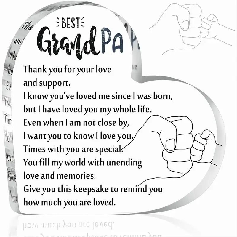 HeartBond Grandpa Acrylic Heart Keepsake Gift From Grandchildren 0