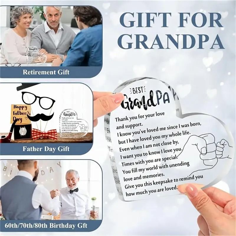 HeartBond Grandpa Acrylic Heart Keepsake Gift From Grandchildren 2