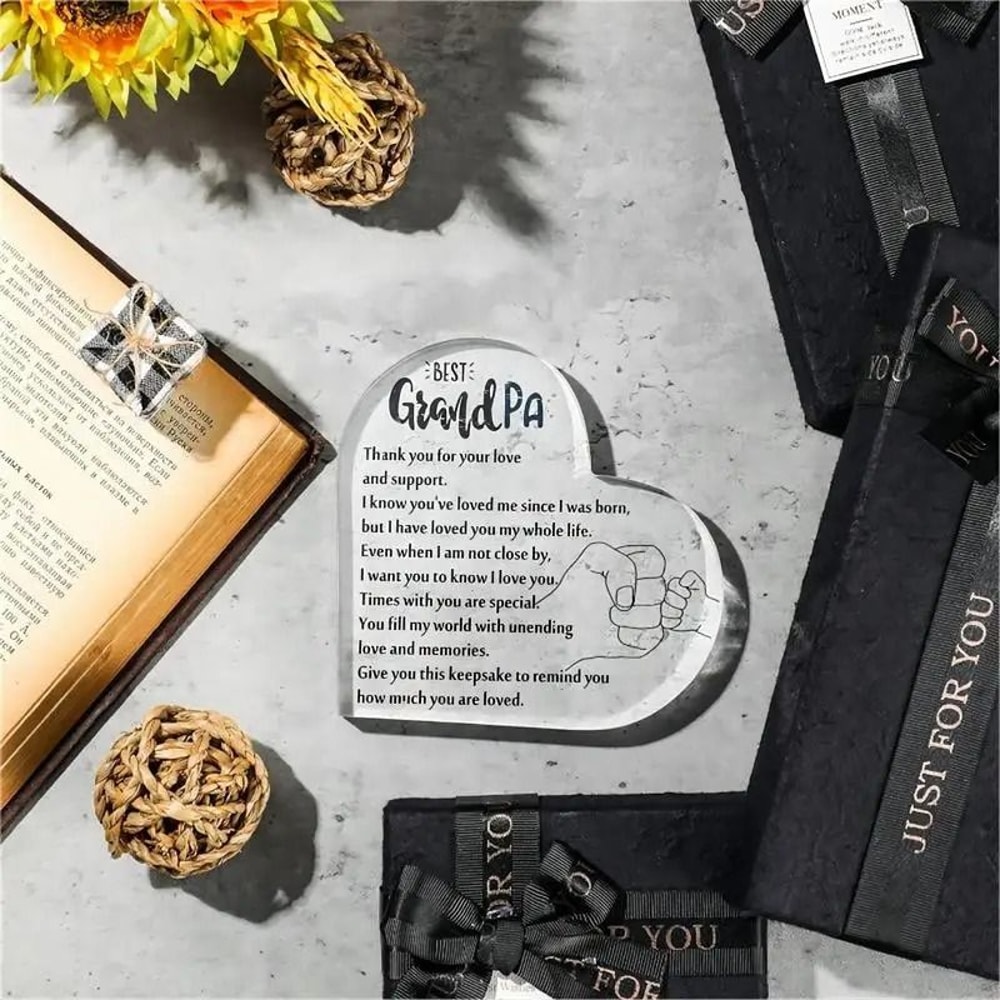 HeartBond Grandpa Acrylic Heart Keepsake Gift From Grandchildren 3