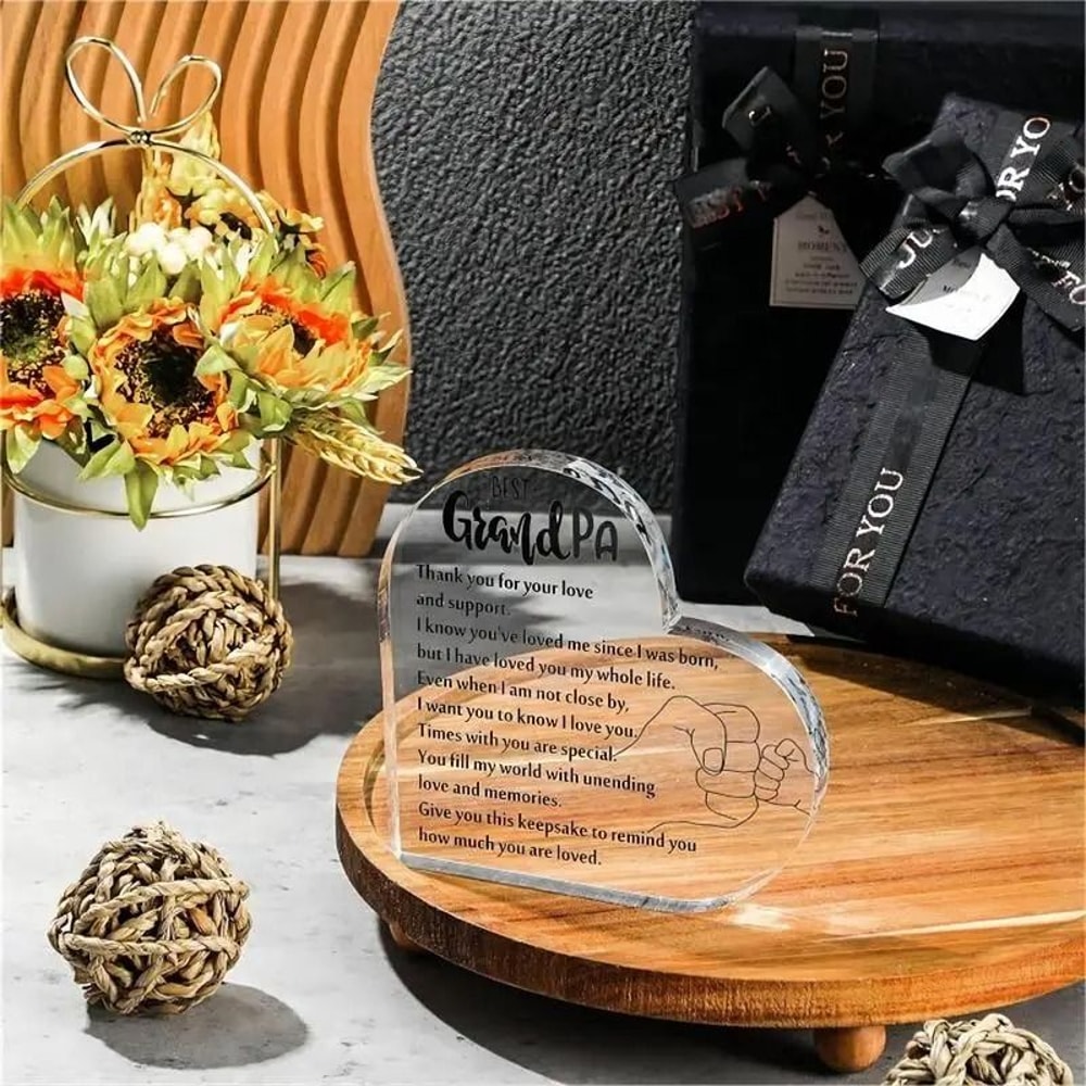 HeartBond Grandpa Acrylic Heart Keepsake Gift From Grandchildren 4