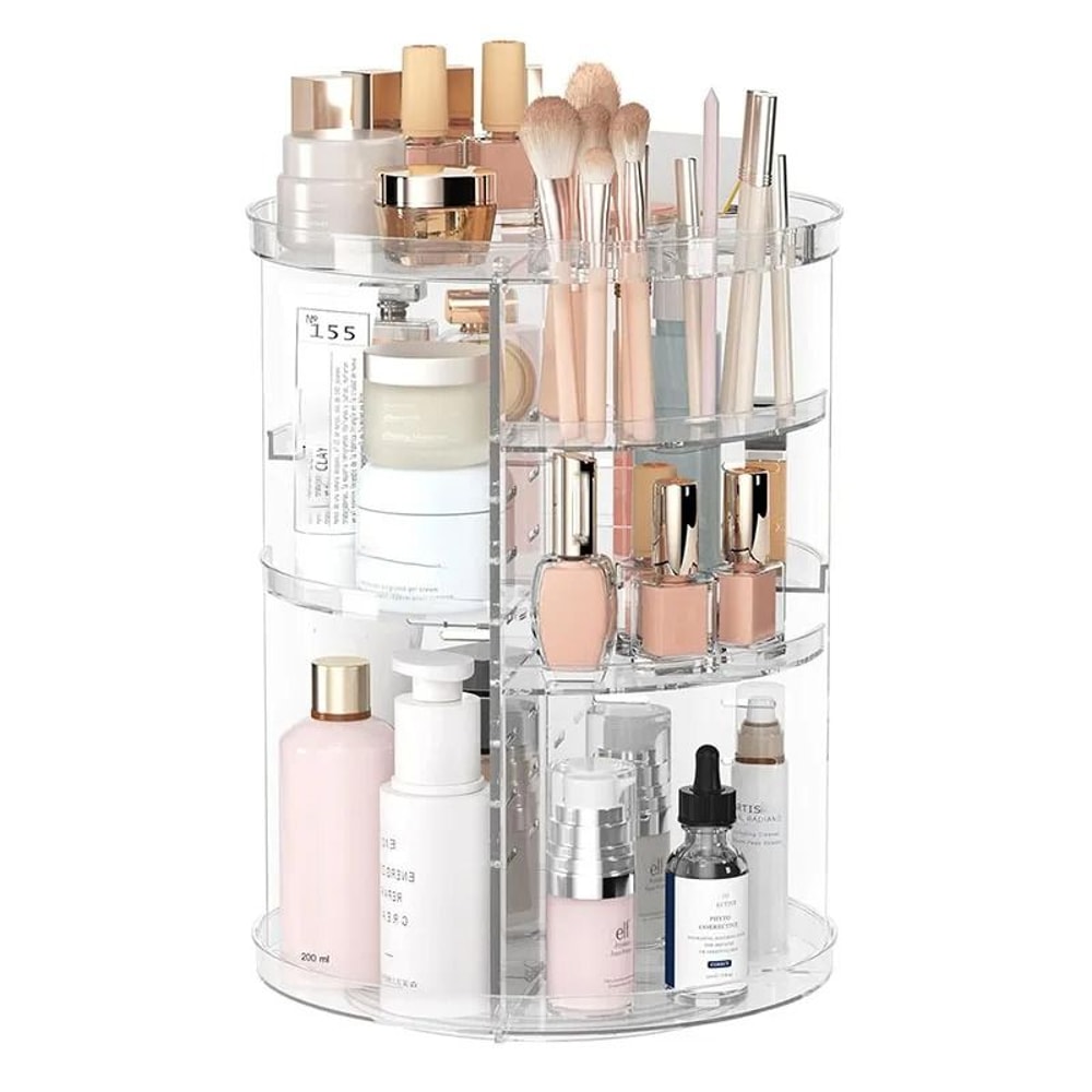 Rotating Makeup Organizer Carousel With Brush Holder And Perfume Tray 0