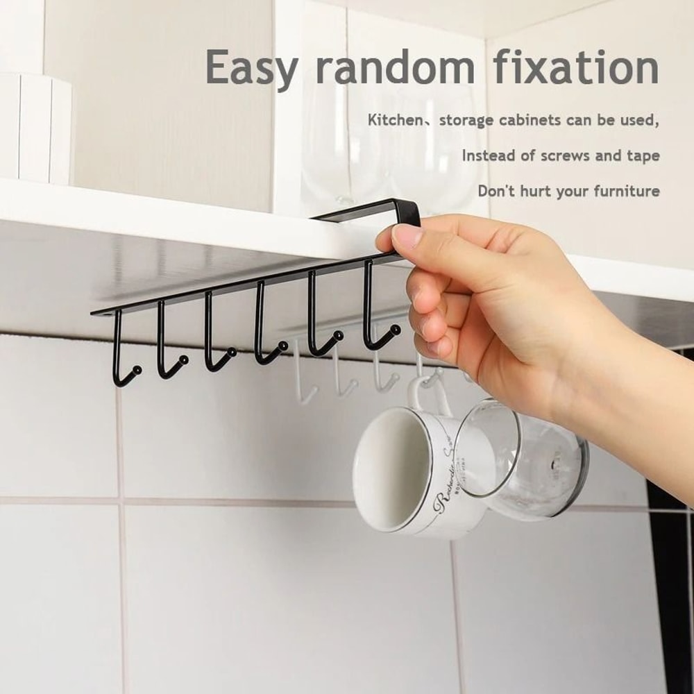 6 Hook Coffee Mug Holder Rack Under Cabinet Kitchen Cup Organizer 4
