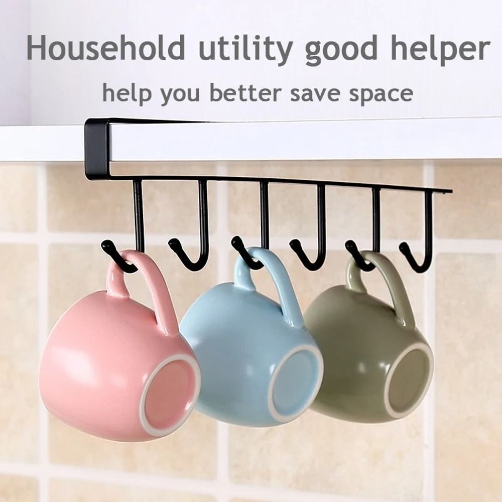 6 Hook Coffee Mug Holder Rack Under Cabinet Kitchen Cup Organizer 7