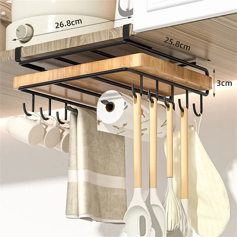 Stainless Steel Kitchen Hanging Organizer Rack With Hooks And Cutting Board Holder 5