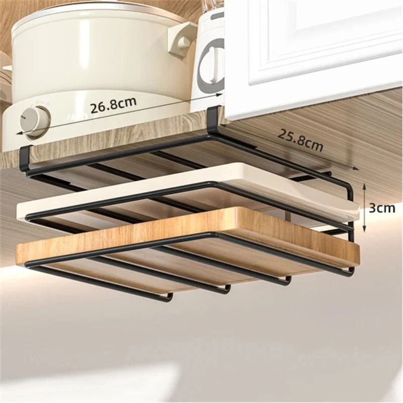 Stainless Steel Kitchen Hanging Organizer Rack With Hooks And Cutting Board Holder 10