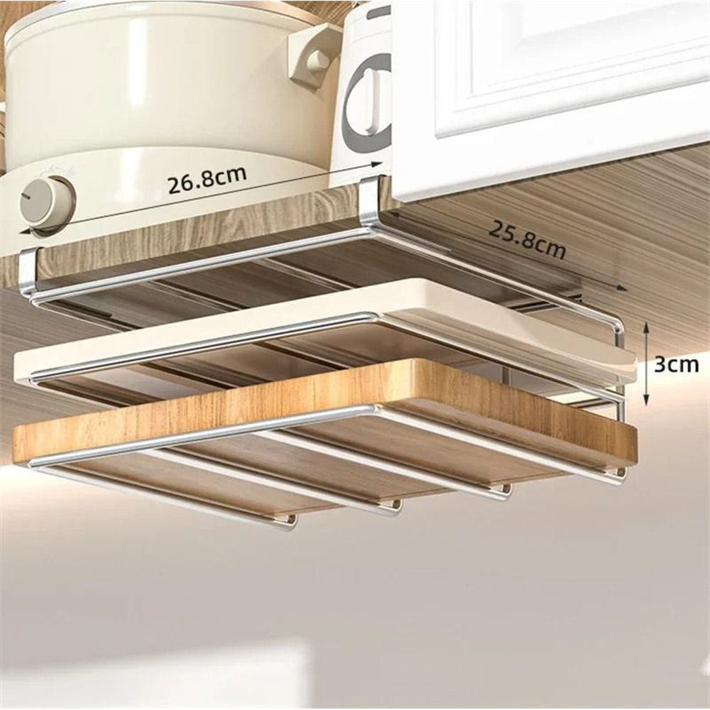 Stainless Steel Kitchen Hanging Organizer Rack With Hooks And Cutting Board Holder 4