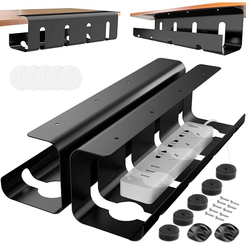 No Drill Under Desk Cable Management Tray Steel Desk Wire Organizer 9