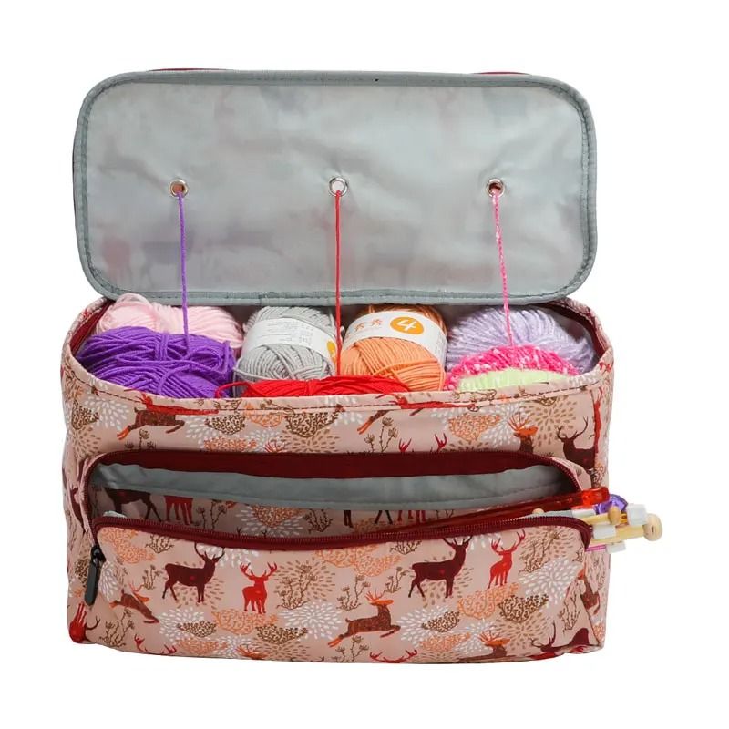 Portable Yarn Knitting Bag Crochet Storage Organizer Tote For Craft Projects 19