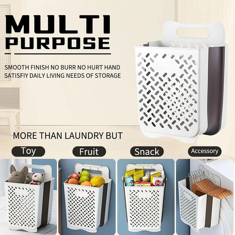 Large Folding Laundry Hamper Wall Hanging Fabric Storage Basket 5