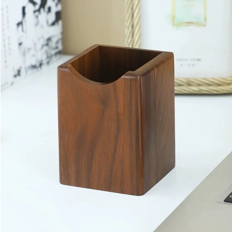 Natural Walnut Wooden Pen Holder Desk Pen Organizer For Office 2