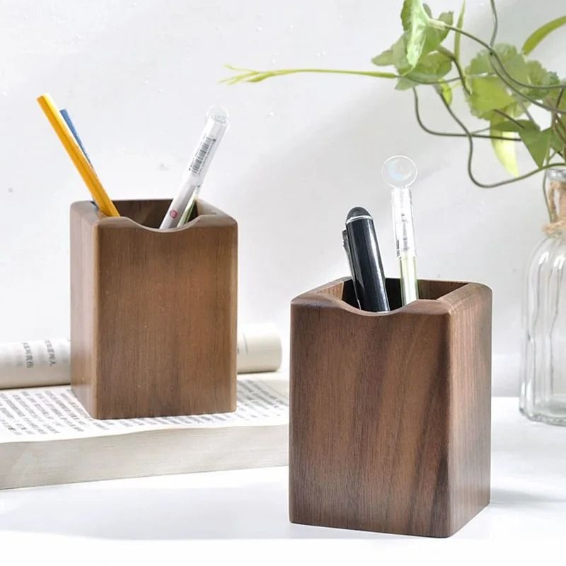 Natural Walnut Wooden Pen Holder Desk Pen Organizer For Office 4