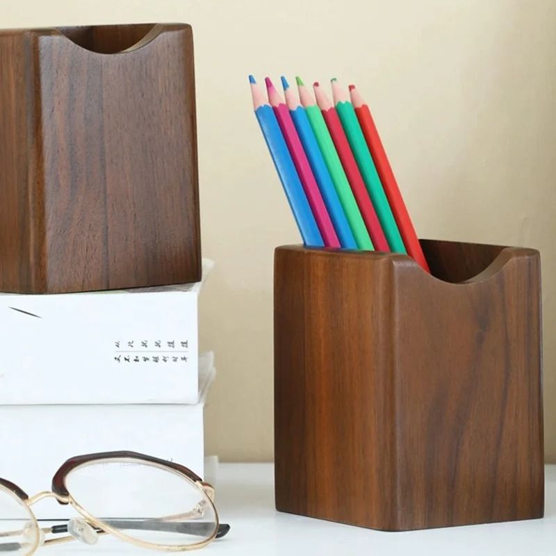 Natural Walnut Wooden Pen Holder Desk Pen Organizer For Office 5
