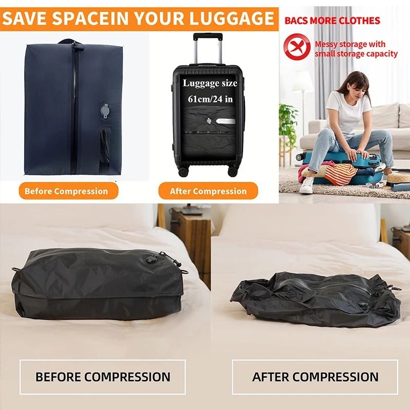 Reusable Travel Vacuum Compression Bag For Luggage Clothes Storage 7