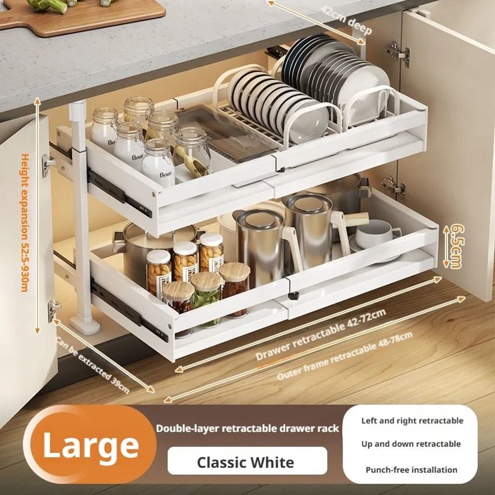 Pull Out Kitchen Cabinet Organizer Sliding Drawer Basket Shelf 6
