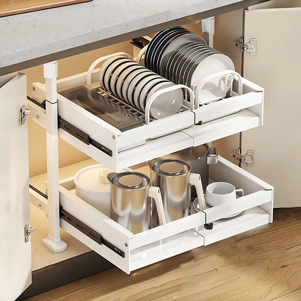 Pull Out Kitchen Cabinet Organizer Sliding Drawer Basket Shelf 17