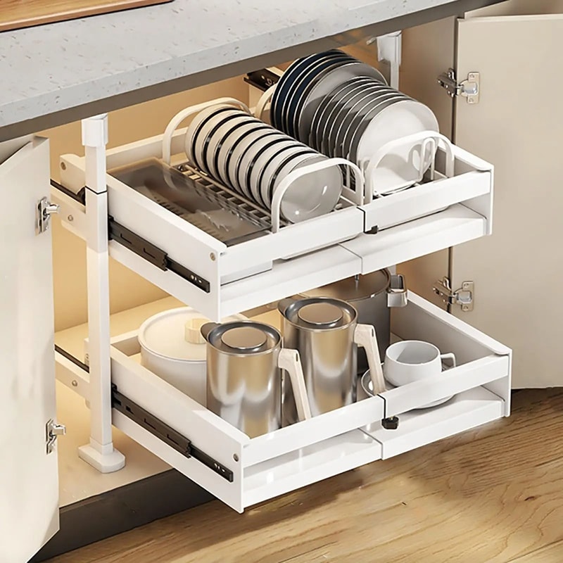 Pull Out Kitchen Cabinet Organizer Sliding Drawer Basket Shelf 17