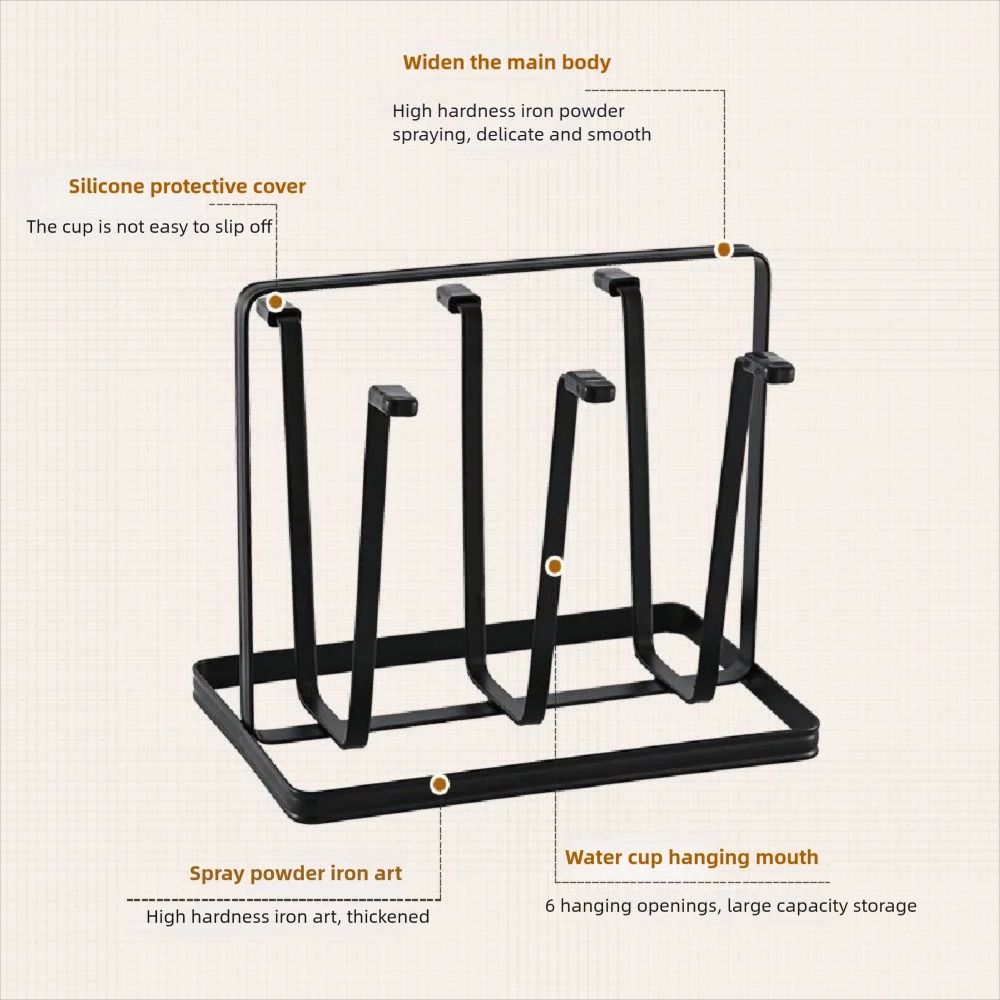 6 Cup Glass Drying Rack Non Slip Mug And Bottle Organizer 8