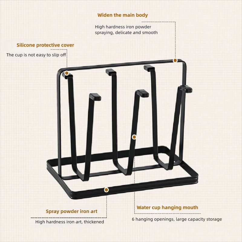 6 Cup Glass Drying Rack Non Slip Mug And Bottle Organizer 8