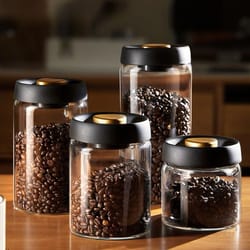 vacuum sealed coffee bean storage container airtight glass coffee jar