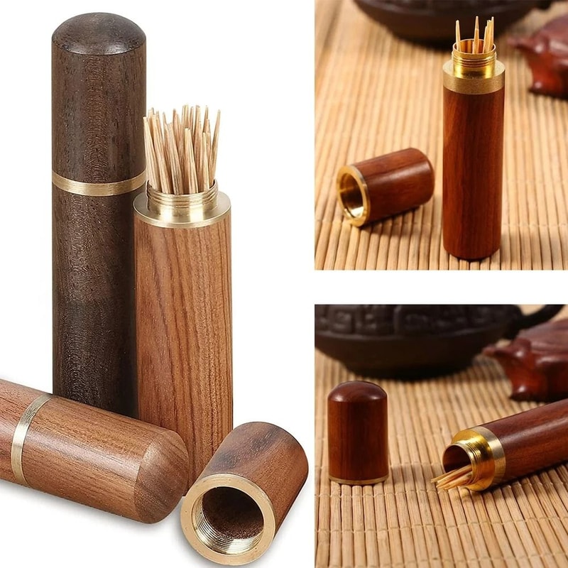 Portable Wooden Toothpick Holder Mini Toothpick Storage Dispenser 6