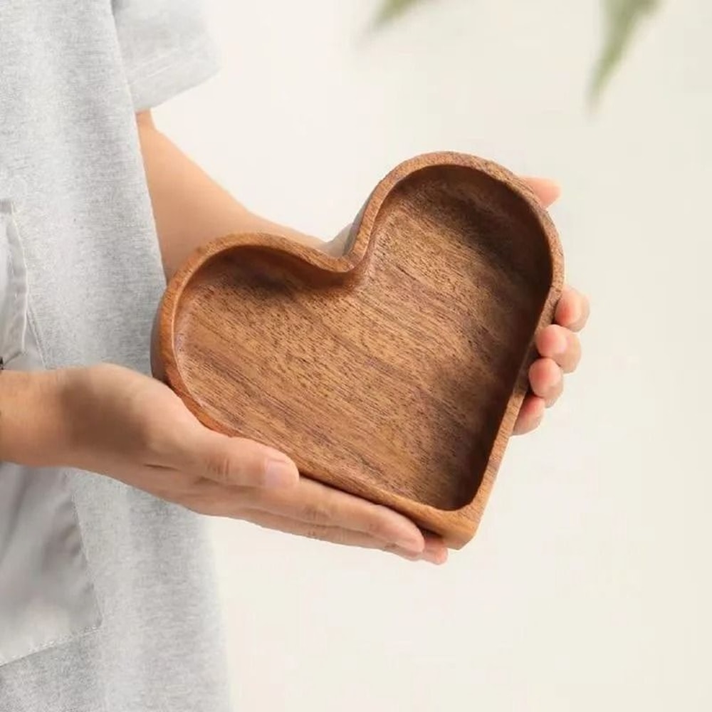 Wooden Heart Shaped Serving Tray Dessert And Candy Dish 3