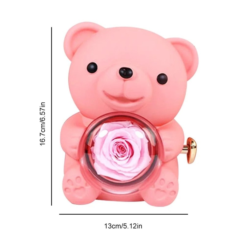 Eternal Rose Bear Jewelry Gift Box Romantic Rotating Rose Case 5