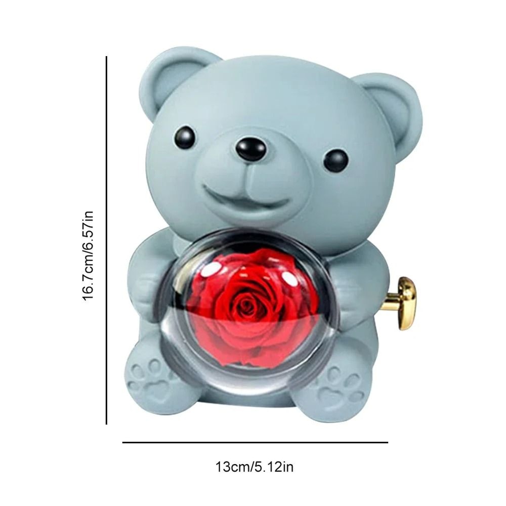 Eternal Rose Bear Jewelry Gift Box Romantic Rotating Rose Case 6