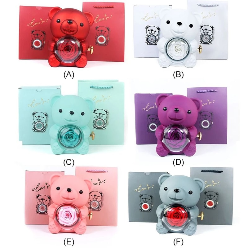 Eternal Rose Bear Jewelry Gift Box Romantic Rotating Rose Case 7