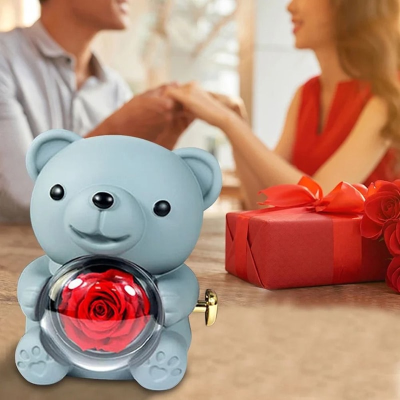 Eternal Rose Bear Jewelry Gift Box Romantic Rotating Rose Case 11