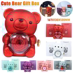 eternal rose bear jewelry gift box romantic rotating rose case
