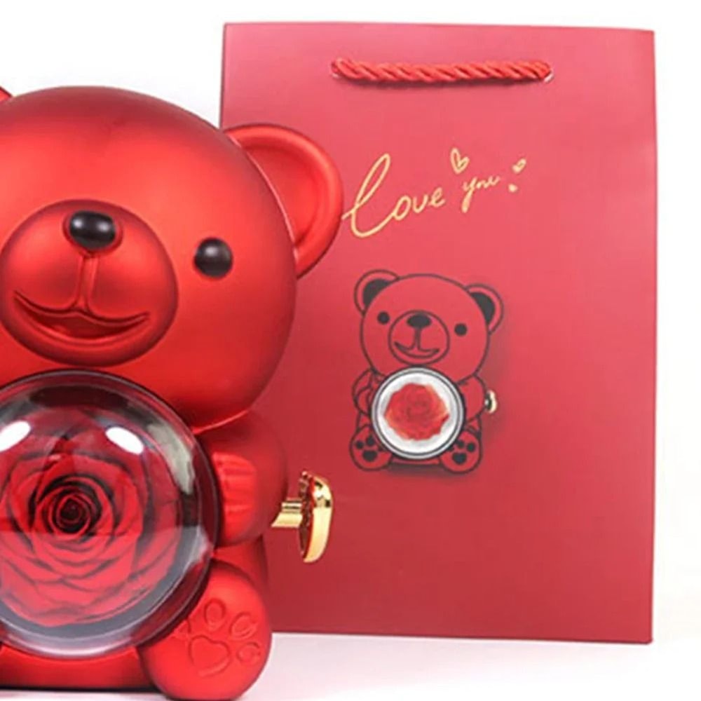 Eternal Rose Bear Jewelry Gift Box Romantic Rotating Rose Case 9
