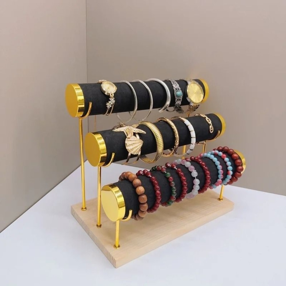 Detachable Bracelet Holder Stand Jewelry Display With Wooden Tray 12