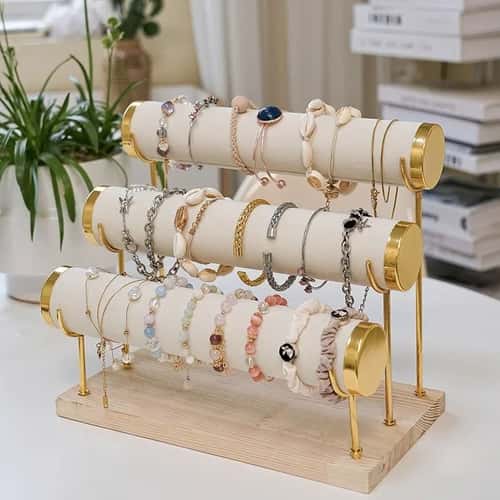 Detachable Bracelet Holder Stand Jewelry Display with Wooden Tray