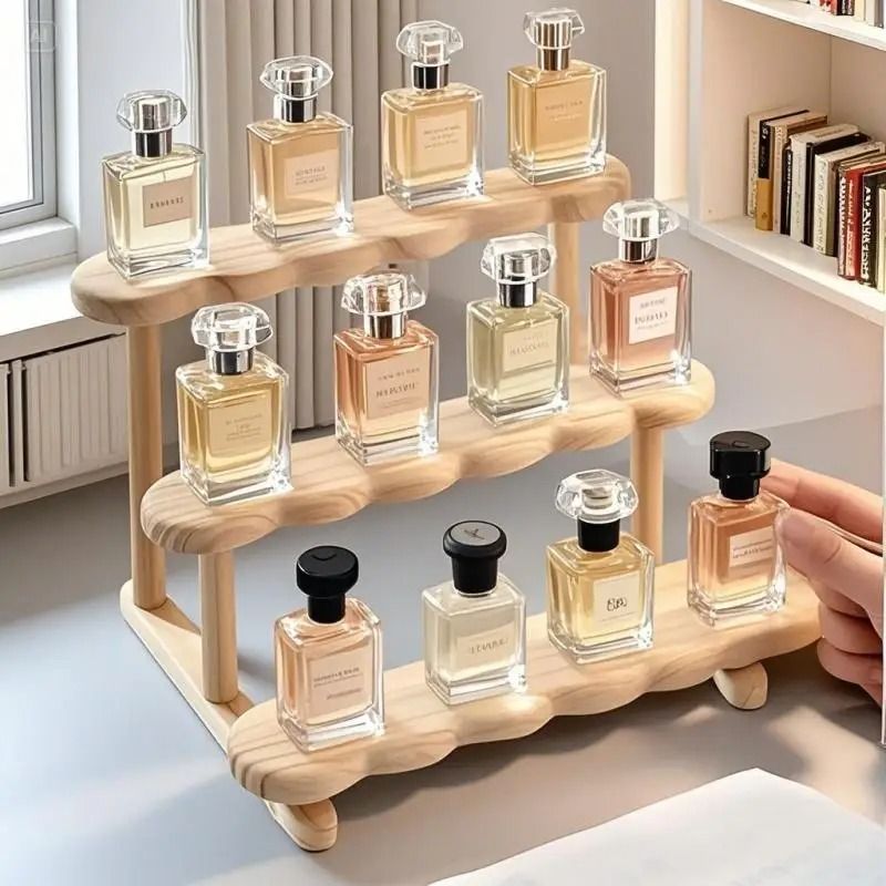 3 Tier Wooden Display Riser Stand Perfume And Collectible Shelf 9