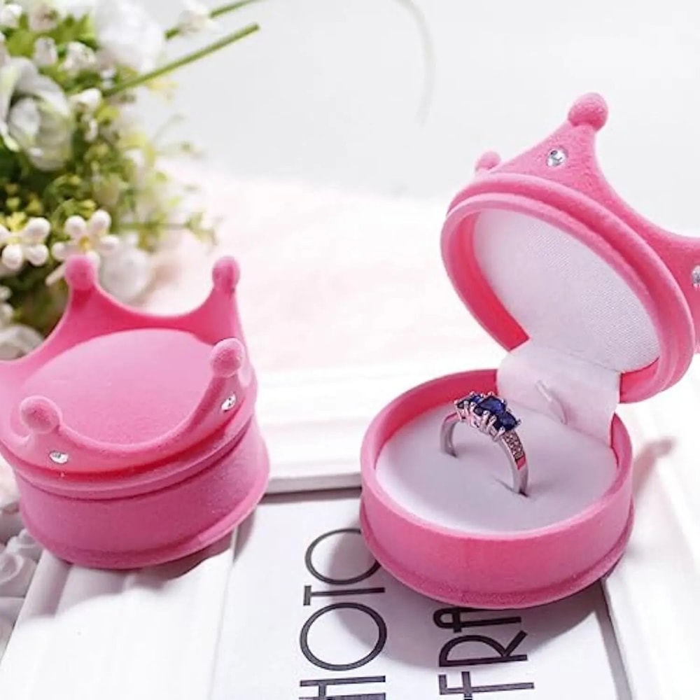 Crown Velvet Jewelry Box Ring Necklace Gift Display Case 6