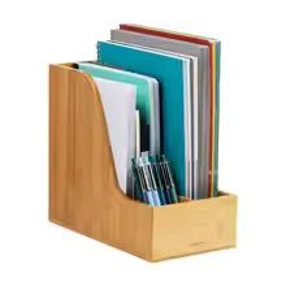Bamboo Vertical File Organizer Desktop Magazine Holder 0
